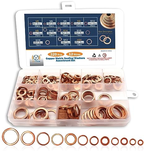 DIYoung Juego Surtido de Ojales de Cobre de 320 Piezas, Arandela de Anillo para Motores de Barcos y Automóviles (M5 M6 M8 M10 M12 M14 M16 M20)