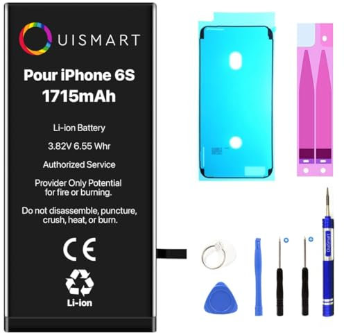 OUISMART® KIT Batterie pour IPHONE (avec Kit Outils + Adhésif + Joint D'étanchéité, iPhone 6S)