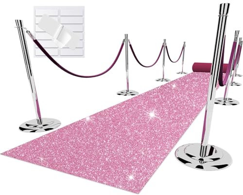 EZLucky Glitzernder rosa Teppichläufer für Party, 2,46 x 15 m, 200 g/m², Glitzer-Vliesstoff, Hollywood-roter Teppich für Veranstaltung, Gangläufer für Hochzeitszeremonie, Filmthemenparty-Dekorationen
