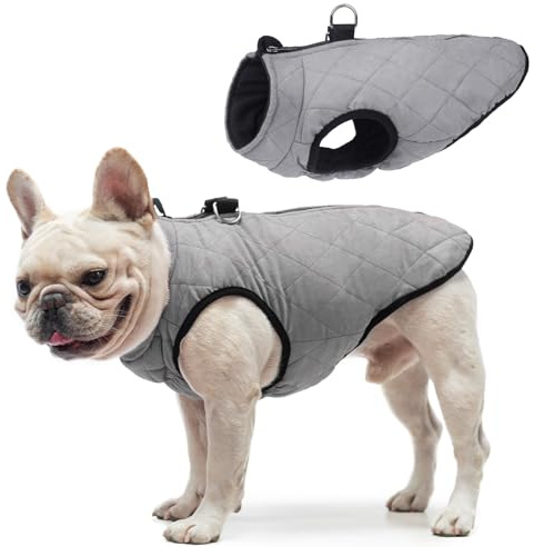 SCENEREAL Winter-Hundeweste mit integriertem Geschirr, warme Hundejacke für kleine und mittelgroße Hunde, Welpen, kaltes Wetter, Mantel mit Reißverschluss, Fleece-Pufferweste, winddicht