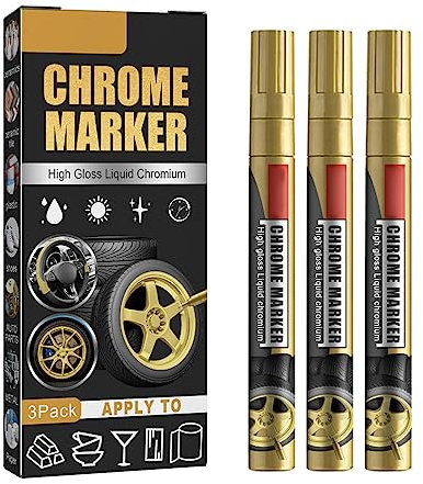 Auto-Kratzer-Entferner-Stift, 3 Stück, Autoreparaturlack, Kratzer-Entferner-Lackstift, Hochglanz-Flüssig-Chrom-Marker, Chrom-Markierungsstift, Ausbesserungslack für Autos, (Golden)