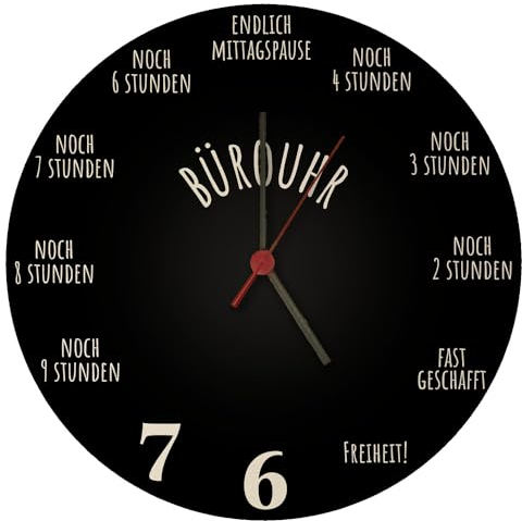 speecheese Bürouhr mit Feierabend Countdown Wanduhr Uhr für die Arbeit im Büro in Schwarz mit Feierabendcountdown als Coole Deko für Kollegen und Gute Freunde