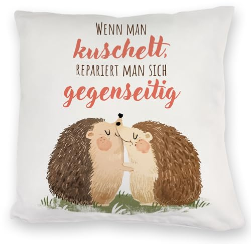Igel Pärchen Kuschelkissen mit Spruch Beim kuscheln repariert Man Sich gegenseitig EIN niedliches DekoKuschelkissen für die Couch Frauen Geburtstag kuscheliges Partner Motiv süßes