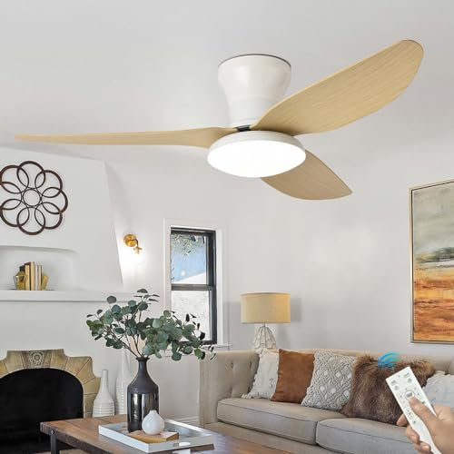 Grande Lampara Ventilador Techo Salon Dimmable Mando a Distancia LED Ventilador Techo Luz Reversible Silencioso DC Ceiling Fan with Light 6 Velocidades Smart Moderno Para Dormitorio-White Wood