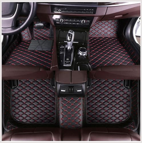 GDDUOYUE Benutzerdefinierte Auto Fußmatten passend für 99% All Weather Diamond Luxus Lederteppich, Wasserdicht Anti-Rutsch Automobil, Volle Abdeckung Schutz Bodenbelag Personalisierte,Black red