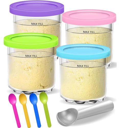 Skyearman Juego de 4 recipientes de helado con tapas, compatibles con las heladerías ninja, la serie NC300 NC301 NC299AMZ, sin BPA y lavavajillas para accesorios Ninja máquina de hielo