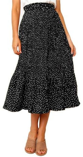 Oyamiki Damen Sommer Plissee Lange Röcke Casual Hohe Taille Urlaub Polka Dot Röcke mit Taschen Midi Rock