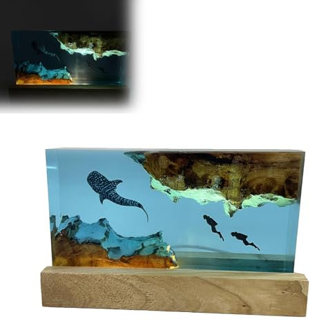 VISIOLEX Epoxidharz-Lampen, Harz-Lampen, Marine-Harz-Nachtlampen, handgefertigte hölzerne Harz-Tischlampen, Zimmer dekorative Kunst Ornamente Familie Weihnachtsgeschenke (6 * 4in)