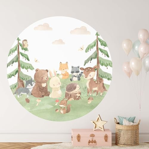 Kidsmood – Runde Wandsticker mit gestochen scharfen Farben | Hochwertiger Druck, schadstofffrei und einfach anzubringen | Aquarell Wanddeko fürs Kinderzimmer, Geschenk zur Geburt oder Taufe (60 cm)