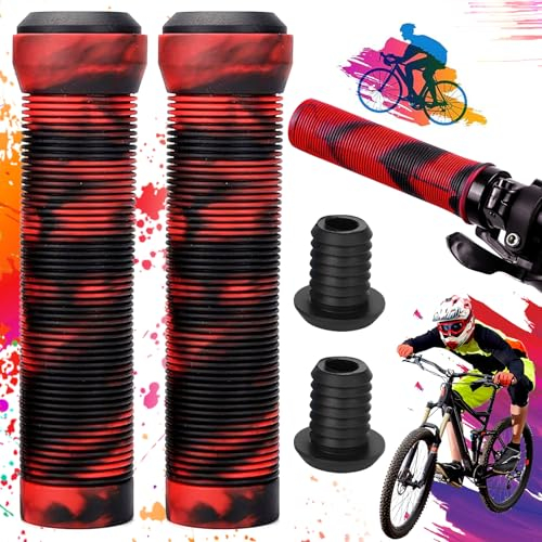 Mikqky 2 Stück Scooter Griffe 125mm, Fahrradgriffabdeckung Aus Gummi, Mixed Color Lenker Griffe, rutschfeste Fahrradgriffe, Lenkergriffe Für Pro Stunt Scooter, Für BMX MTB Bike (Schwarz Rot)