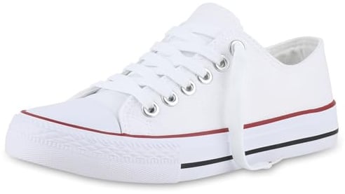VAN HILL Damen Sneaker Low Flach Basic Bequem Schuhe 215939 Weiss Rot 41