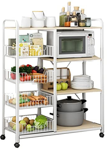 IGZVMBO Organizador de cocina de 5 niveles con ruedas bloqueables, soporte desmontable para microondas, carrito de bar para servir frutas y verduras, botellas de especias, de