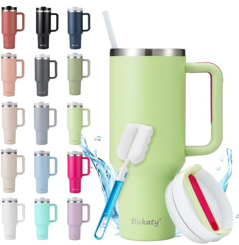 Bukaty Taza térmica con pajita y asa, 30 oz/0,9 l, vaso grande con tapa y pajita, taza de café térmica para llevar térmica, de acero inoxidable, taza de vacío portátil para bebidas frías y calientes