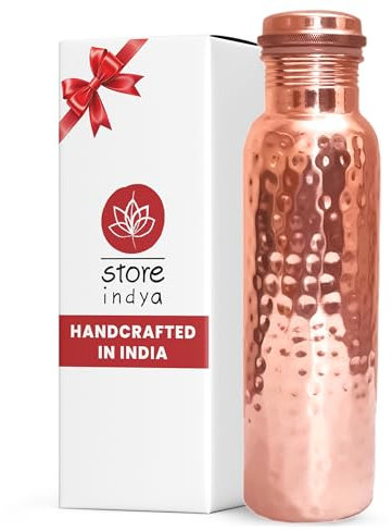 100% Pure Copper Water Bottle for Drinking, Large, 30 Oz, Hammered Vessel with Leak-Proof Lid, Cooper Tumbler, Flask, Jug, Cups, Hydration with Ayurvedic Benefits, Eco-Friendly, Durable, Unique Gifts