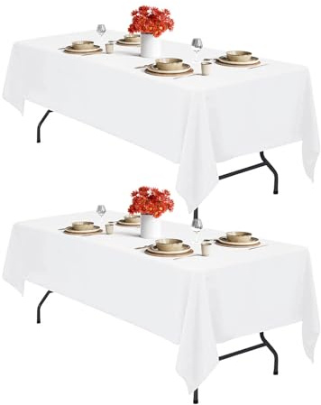 IVAPUPU Weiße Tischdecke für rechteckige Tische, 152,4 x 250,9 cm, rechteckige Tücher, wasserdicht, waschbar, knitterfrei, für 1,8 m Tische, Hochzeit, Cocktailparty, 2 Stück