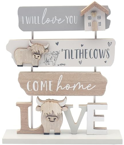 Lesser & Pavey Love & Affection Highland Cow Wooden Plaque - Love For Home Decor & Gift | Wooden and Acrylic Plaques For Home and Office | Ideal Signs & Plaque Birthday Gifts For Women & Men