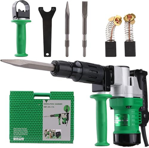 Marteau de démolition 1050 W, Brise-béton électrique 3600 TR/Min, Marteau burineur à Percussion avec clé, 2 burins et étui de Transport à roulettes Robuste, pour Brique, Roche et Entretien des Routes