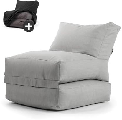 mokebo® Outdoor Sitzsack mit Schutzhülle 'Der Sundowner', Bean Bag mit Füllung oder Bodenkissen für Indoor & Outdoor, auch als Liegekissen, Gartensessel, Relaxliege oder Liege in Lichtgrau