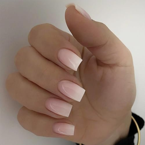 24 Stück Gradient Falsche Nägel Zum Aufkleben Kit - Full Cover Press on Nails Weiß Rosa Künstliche Nägel Tips für Maniküre DIY, French Fake Nails für Frauen & Mädchen