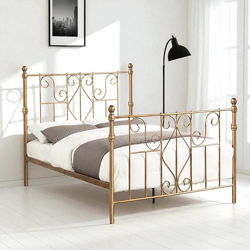 OAT Home Belgravia Metal Bed Frame, Antique Brass Effect, Victorian Style, Double 135x190cm/ King Size 150x200cm (King (U.K. Standard)