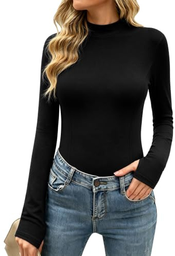 Terecey Rollkragenshirt Damen Langarmshirt Unterziehrolli mit Daumenloch | 95 % Baumwolle Und 5 % Elastan, Slim Fit Mit Rollkragen Und Daumenloch, Ideal Für Herbst Winter Büro Und Freizeit.