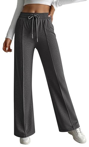 HOTOUCH Women's Trousers Wide Leg Joggers Baggy Tracksuit Bottoms Drawstring Jogging Bottoms High Waisted Training Trousers Casual Yoga Pants with Pockets Dark Grey L