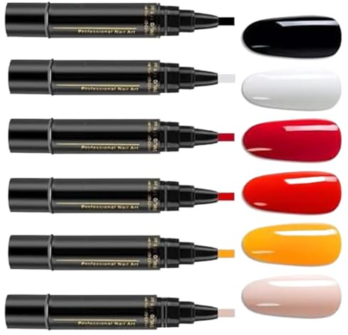 Nagellackstifte Set, 6 Farben Nagellackstift Schnelltrocknend Für Nägel, 3 In 1 Nagelkunststifte Maniküre Kit, Langhaltendes Gel Nagellack Stift Set Ohne UV Lampe Für Mädchen Und Frauen (5ml)