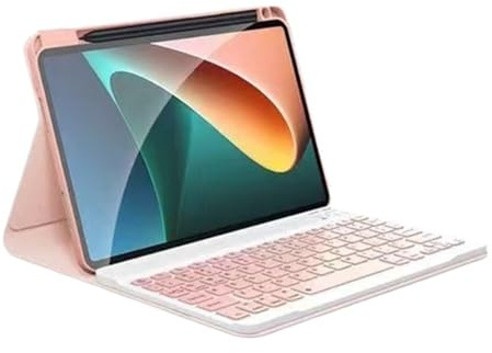YSJX Abnehmbare Tastatur mit runden Tasten, Flip-Leder-Schutzhülle kompatibel mit Xiaomi Pad 6/6Pro(Pink+Keyboard)