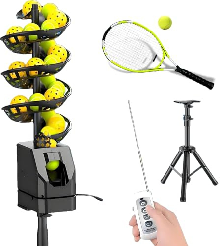 Giuggiolared Macchina per Palline da Tennis Macchina per Palle da Tennis Leggero Macchina da Lancio da Tennis Collegare/Batterie 33 Palle, Allenamento Tennis in Campo o Garage