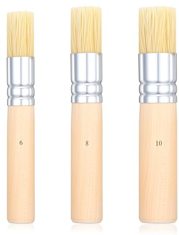 3 Stück Schablonierpinsel Borstenpinsel Set, Holz Schablone Pinsel Naturborsten 3 Größen Malpinsel für Acrylmalerei Ölmalerei Malschablone DIY Kunst Handwerk