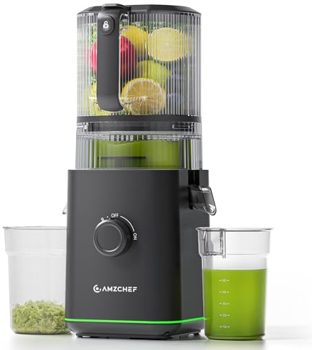 AMZCHEF Cold-Press-Juicer-Machines, 160mm Wide Chute Slow Juicer for Whole Fruit and Vegetable, 2.5L Large Capacity Automatic Juicer with 250W Low-Noise Motor and Triple Filters, Matte Black