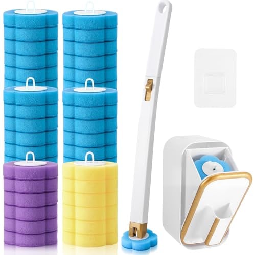 Zuimei Disposable Toilet Brush,Cleaning System Toilet Cleaner Brush (38, White with gold trim, White with gold trim & 36 Refills)