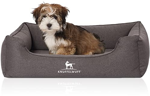Knuffelwuff Orthopädisches Hundebett Leano aus Velours mit Handwebcharakter S 70 x 50cm Schwarz - Abnehmbarer Bezug - waschbar - für große, mittelgroße und kleine Hunde