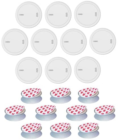 ABUS Rauchmelder Prefira 10 - Set mit 10 Q-Label zertifizierten Rauchwarnmeldern zur Klebemontage -10-Jahres-Batterie und Fehlalarm-Reduzierung - 10er Pack inklusive Klebepad mit Magnet