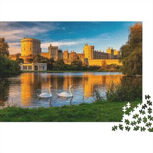 Windsor Castle Puzzle 1000 Teile Recycelbares Material River Thames Swan Puzzles für Erwachsene Lustiges Geschenk und Aktivität für zu Hause Tolle Geschenkidee für Männer 52x38cm/1000pcs