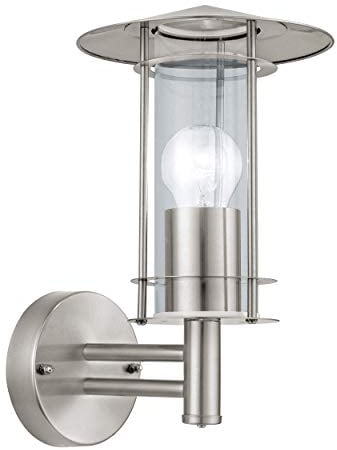 EGLO Außen-Wandlampe Lisio, 1 flammige Außenleuchte, Wandleuchte aus Edestahl, Farbe: Silber, Glas: klar, Fassung: E27, IP44