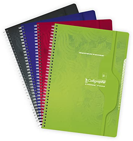 Clairefontaine 277C - Vokabelheft / Adressbuch Calligraphe mit Spiralbindung DIN A4 21x29,7 cm, 90 Blatt, kariert, 70g, sortierte Farben, 1 Stück