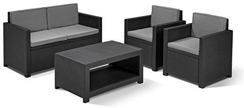 Allibert New Monaco Gartenmöbel Lounge Set Outdoor Terrasse Geflecht Effekt Sofa Tisch Stühle Hohe Qualität 4-teiliges Set Luxus mit 12 Monate Garantie Made in Netherlands
