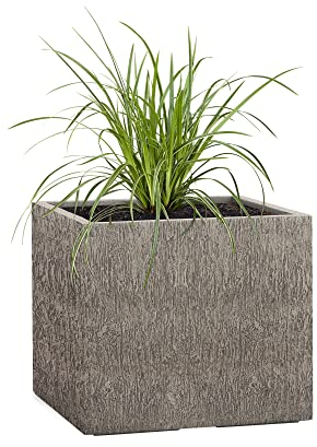Pflanzwerk® Pot de Fleur Fibre de Verre Cube Jardinière Wood Gris 23x23x23cm XXL *Résistant au Gel* *Protection UV* *Qualité européenne*