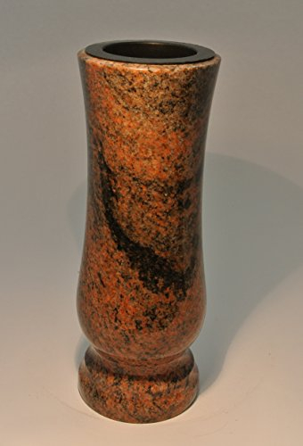 Afterglow Stilvolle Grabvase aus echtem Granit Multicolor Red Höhe 27 cm/Ø 11 cm Grabschmuck wetterfest frostsicher Granitvase mit Kunststoffeinsatz Friedhofsvase
