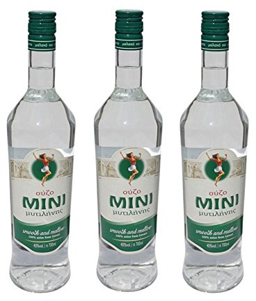 3x Ouzo Mini Mytilini 40% je 700ml aus Lesbos griechischer Traditions Trester - 3er Set + 10ml Olivenöl Sachet zum testen