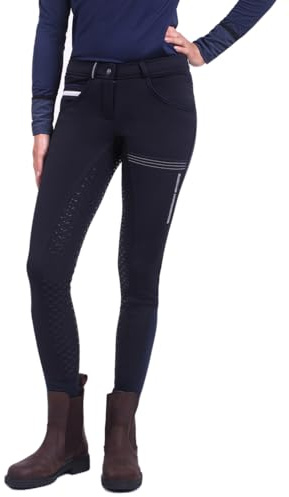 QHP Damenreithose Emma Softshell Winter, gefüttert mit Fleece, Voll-Grip Besatz; Knöpfe, Aufdrucke und Nähte in Kontrastfarbe (40)