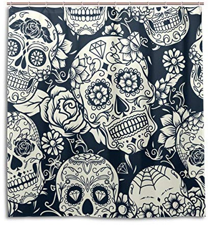 CPYang Duschvorhänge Vintage Floral Sugar Skull Wasserdicht Schimmelresistent Badvorhang Badezimmer Home Decor 168 x 182 cm mit 12 Haken
