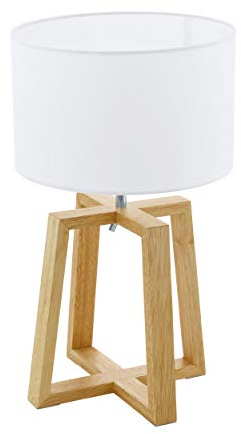 EGLO Tischlampe Chietino 1, 1 flammige Tischleuchte Nature Design, Nachttischlampe aus Holz, Stoff und Stahl, Farbe: Weiß, natur, Fassung: E27, inkl. Schalter