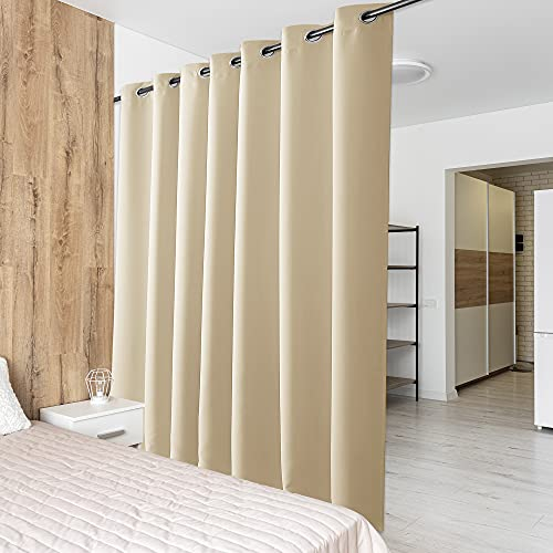 PONY DANCE Extra Lange Gardinen und Vorhänge 1 Stück H 274 x B 254 cm Schiebevorhang für Wohnzimmer/Schlafzimmer/Büro Trennwand Raumteiler Vorhang Sichtschutz Ösenschal, Biscotti Beige