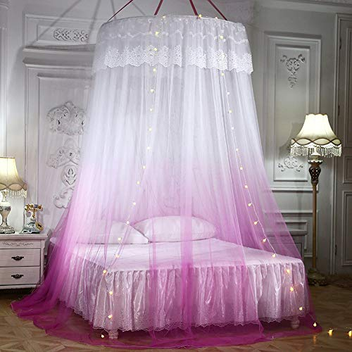 GLXQIJ GroßE Romantische Farbverlauf Kuppel Moskitonetz Vorhang Prinzessin Bett Baldachin Spitze Runde Zelt BettwäSche, Pink