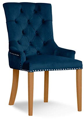 Moderner Stuhl Polsterstuhl Charles Esszimmerstuhl Antik Retro Füße aus Holz in Eichenfarben08 (Blau)