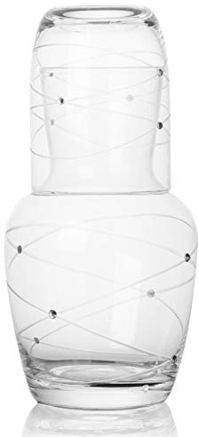 Trinkware Calici Nightstand Water Carafe With Tumbler - Etched Swirl Design With Stones - 2 Piece Water Set Pitcher And Cup