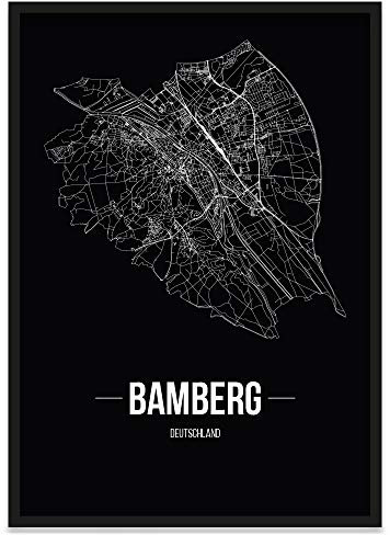 JUNIWORDS Stadtposter, Bamberg, Wähle eine Größe, 21 x 30 cm, Poster mit Rahmen, Schrift B, Schwarz