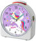 CreaDesign, WU-71-1034-05, Einhorn Lila, analog Kinderwecker weiß, Funkwecker mit Sweep-Uhrwerk und fluoreszierenden Zeiger und Licht, personlisiert mit Namen, 10,2 x 4,6 x 11 cm